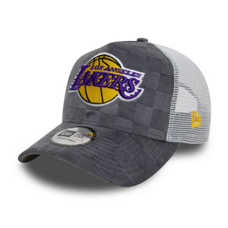 New Era 9FORTY NBA LA Los Angeles Lakers Tonal Check Grey A-Frame Trucker Adjustable Cap - 60595261